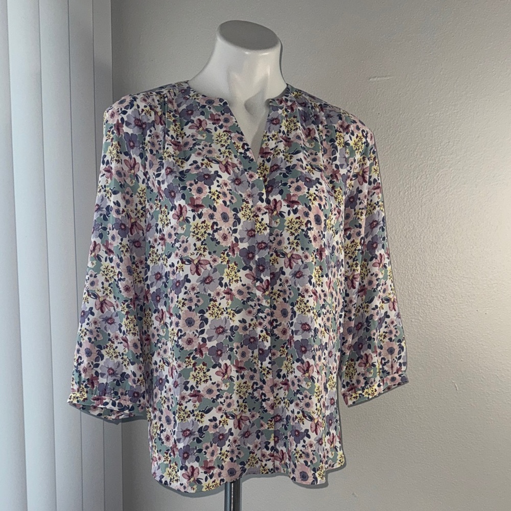 NYDJ Floral Blouse with 3/4 Sleeves
